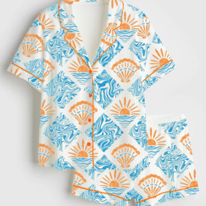 Women's A Trip To The Beach Short Sleeve Satin Pajama Set