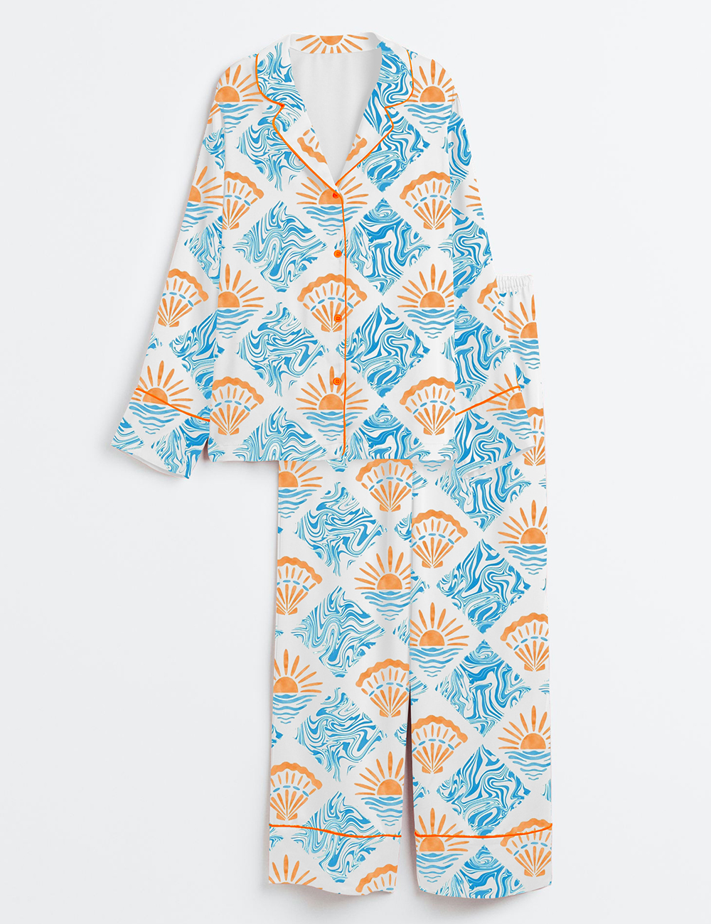 Womenâ€™s A Trip To The BeachÂ Long Sleeve Satin Pajama Set