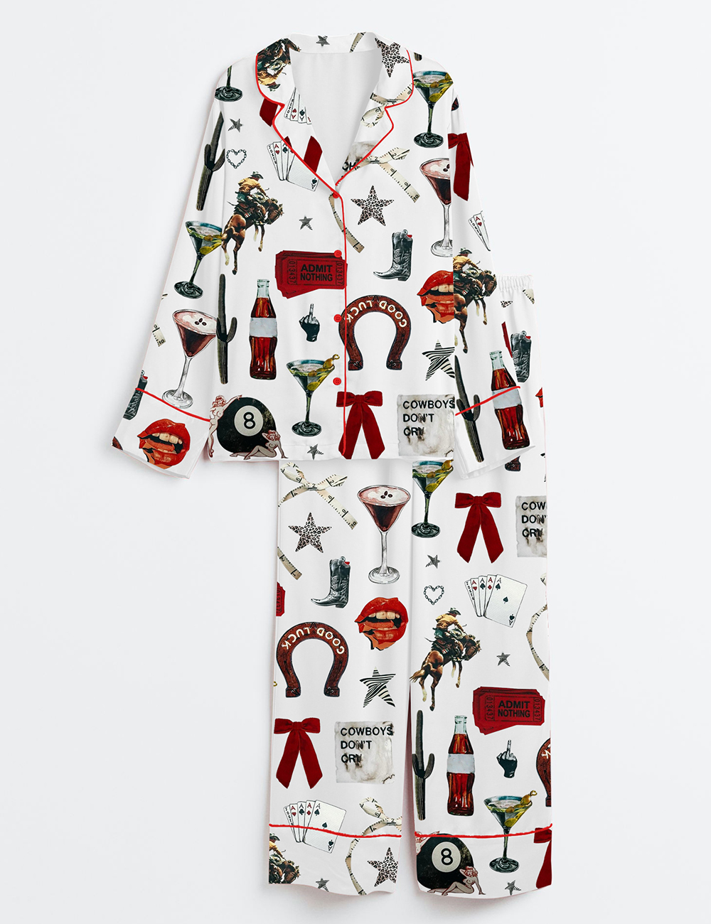 Womenâ€™s Admit Nothing Western Cowboy Long Sleeve Satin Pajama Set