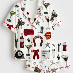 Women's Admit Nothing Western Cowboy Short Sleeve Satin Pajama Set