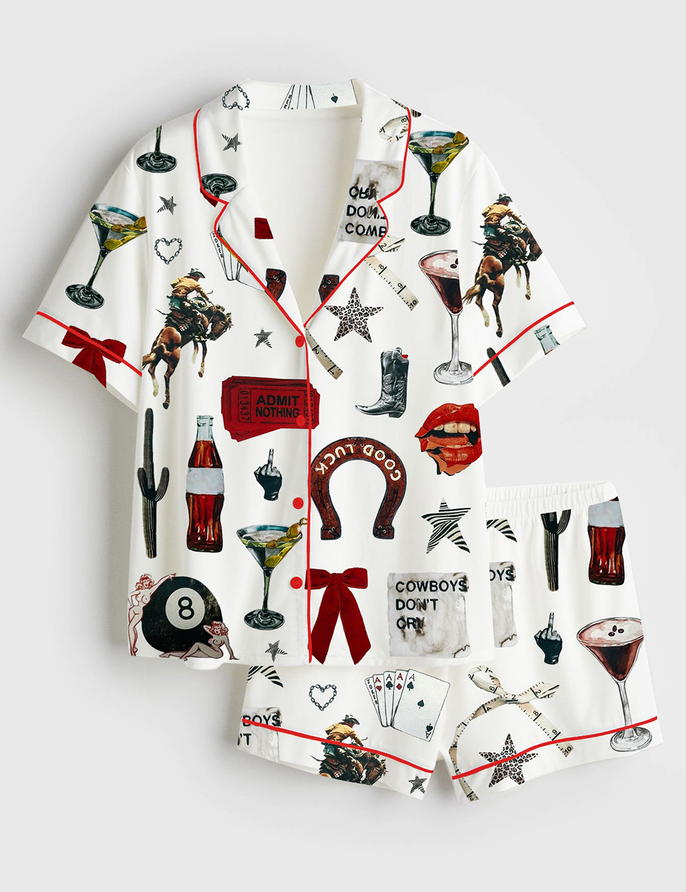 Womenâ€™s Admit Nothing Western Cowboy Short Sleeve Satin Pajama Set