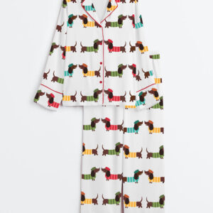 Women's Adorable Dachshund Dog Long Sleeve Satin Pajama Set