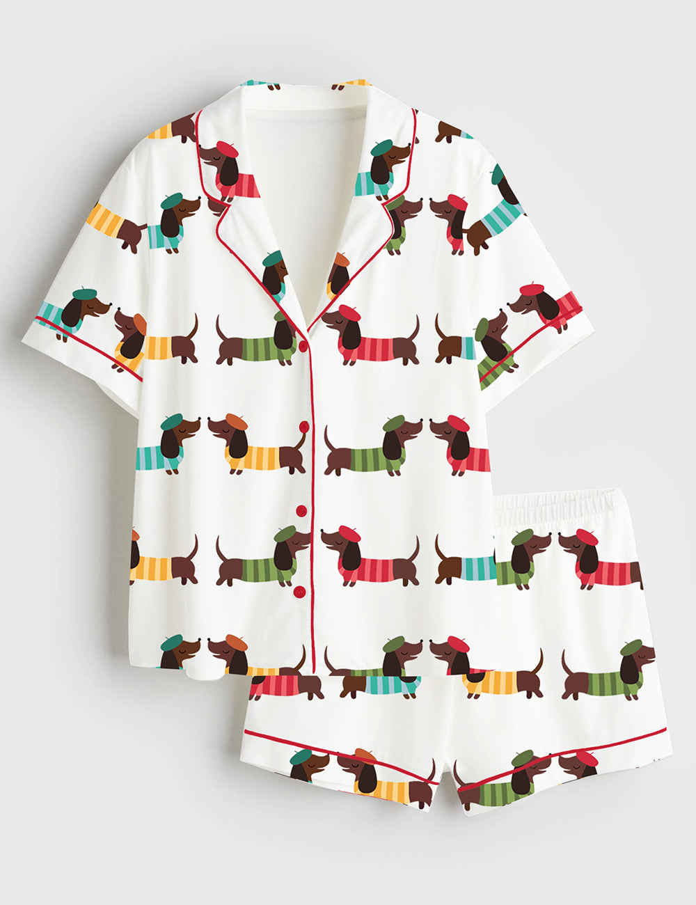 Women's Adorable Dachshund Dog Short Sleeve Satin Pajama Set