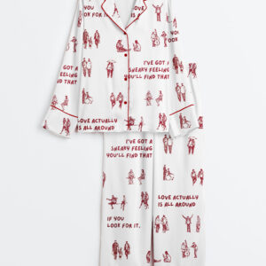 Women's Aesthetic Love Actually Is All Around Tiny Humans Walking Print Long Sleeve Satin Pajamas Set