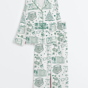 Womenâ€™s All Booked For Christmas Long Sleeve Satin Pajama Set