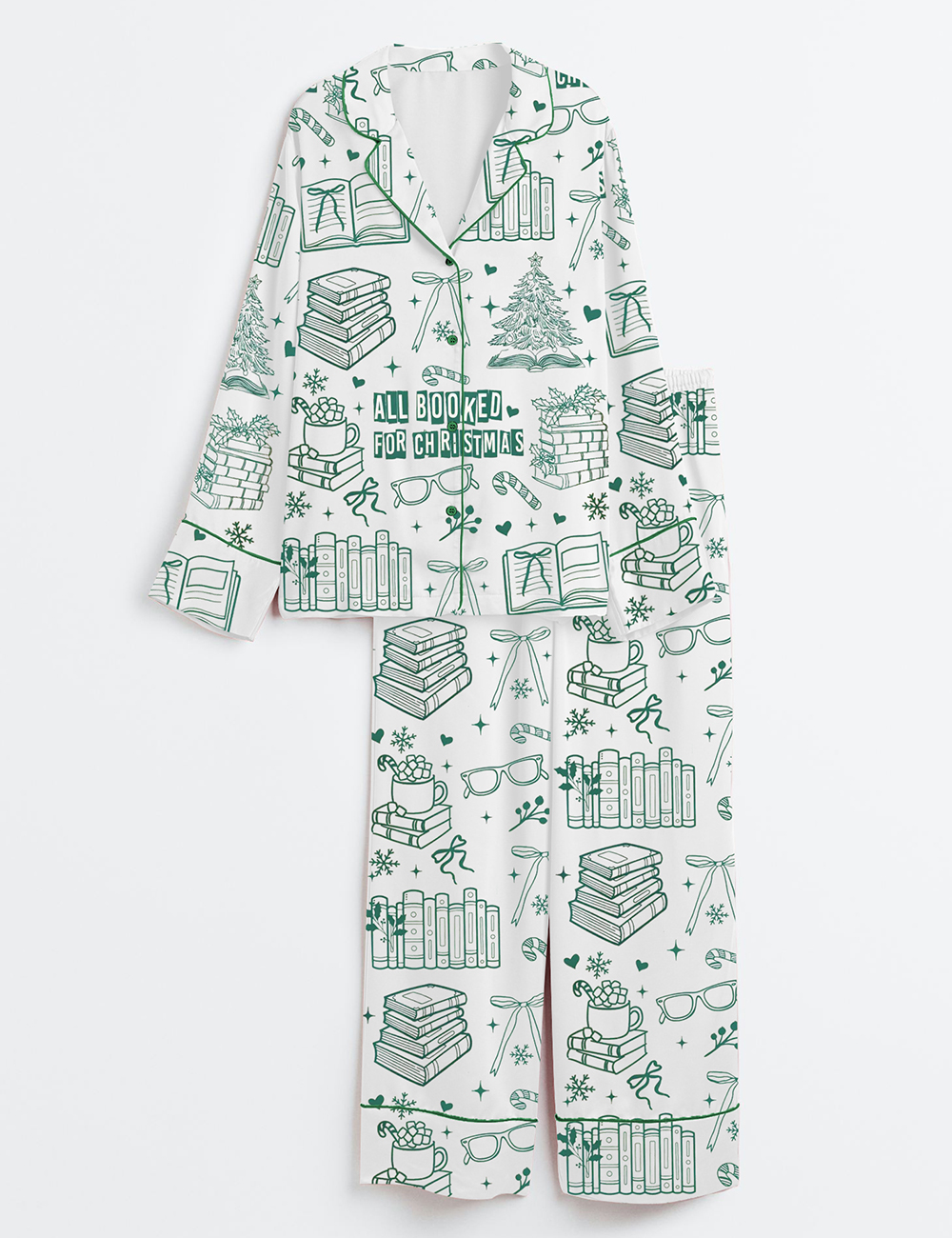 Womenâ€™s All Booked For Christmas Long Sleeve Satin Pajama Set