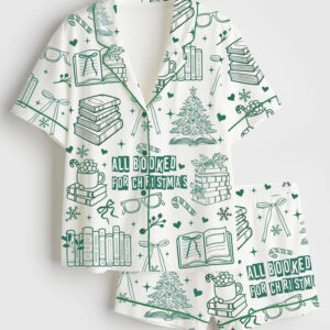 Women's All Booked For Christmas Short Sleeve Satin Pajama Set