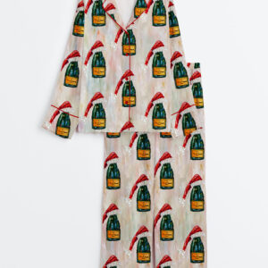 Women's All I Want For Christmas Is Veuve Christmas Champagne Long Sleeve Satin Pajama Set