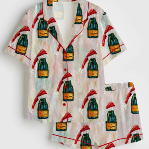 Womenâ€™s All I Want For Christmas Is Veuve Christmas Champagne Short Sleeve Satin Pajama Set