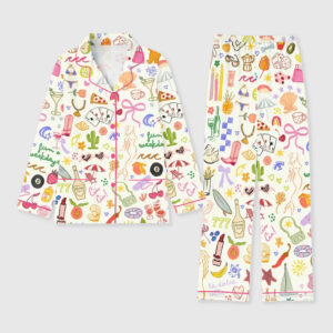 Women's All The Fun Things Cowboy Champagne Martini Weekdays Long Sleeve Pocket Cotton Pajama Set