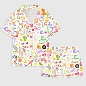 Women's All The Fun Things Cowboy Champagne Martini Weekdays Short Sleeve Pocket Cotton Pajama Set