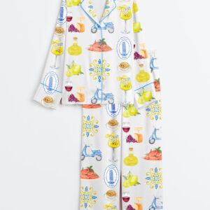 Womenâ€™s Amalfi Coast Social Club Capri Italy Lemon Tree Aperol Spritz Long Sleeve Satin Pajama Set