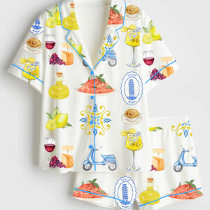 Womenâ€™s Amalfi Coast Social Club Capri Italy Lemon Tree Aperol Spritz Short Sleeve Satin Pajama Set
