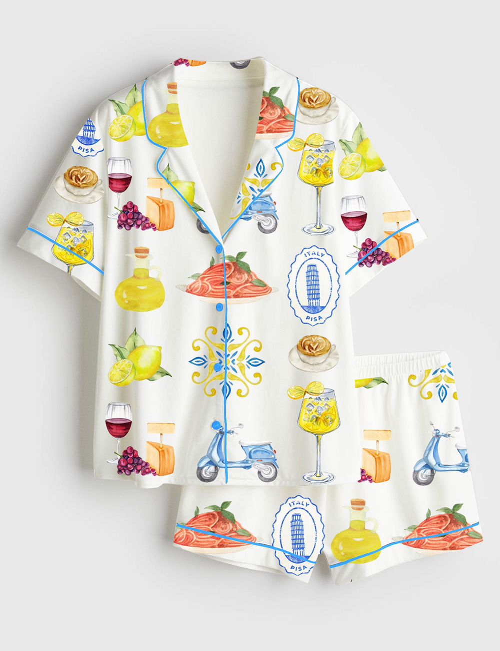 Womenâ€™s Amalfi Coast Social Club Capri Italy Lemon Tree Aperol Spritz Short Sleeve Satin Pajama Set