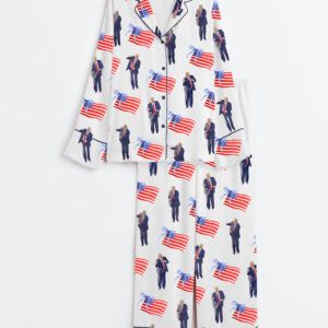 Women's America 2024 Long Sleeve Satin Pajamas Set