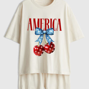 Womenâ€™s America Cherries 4th Of July Short Sleeve Pajama Set