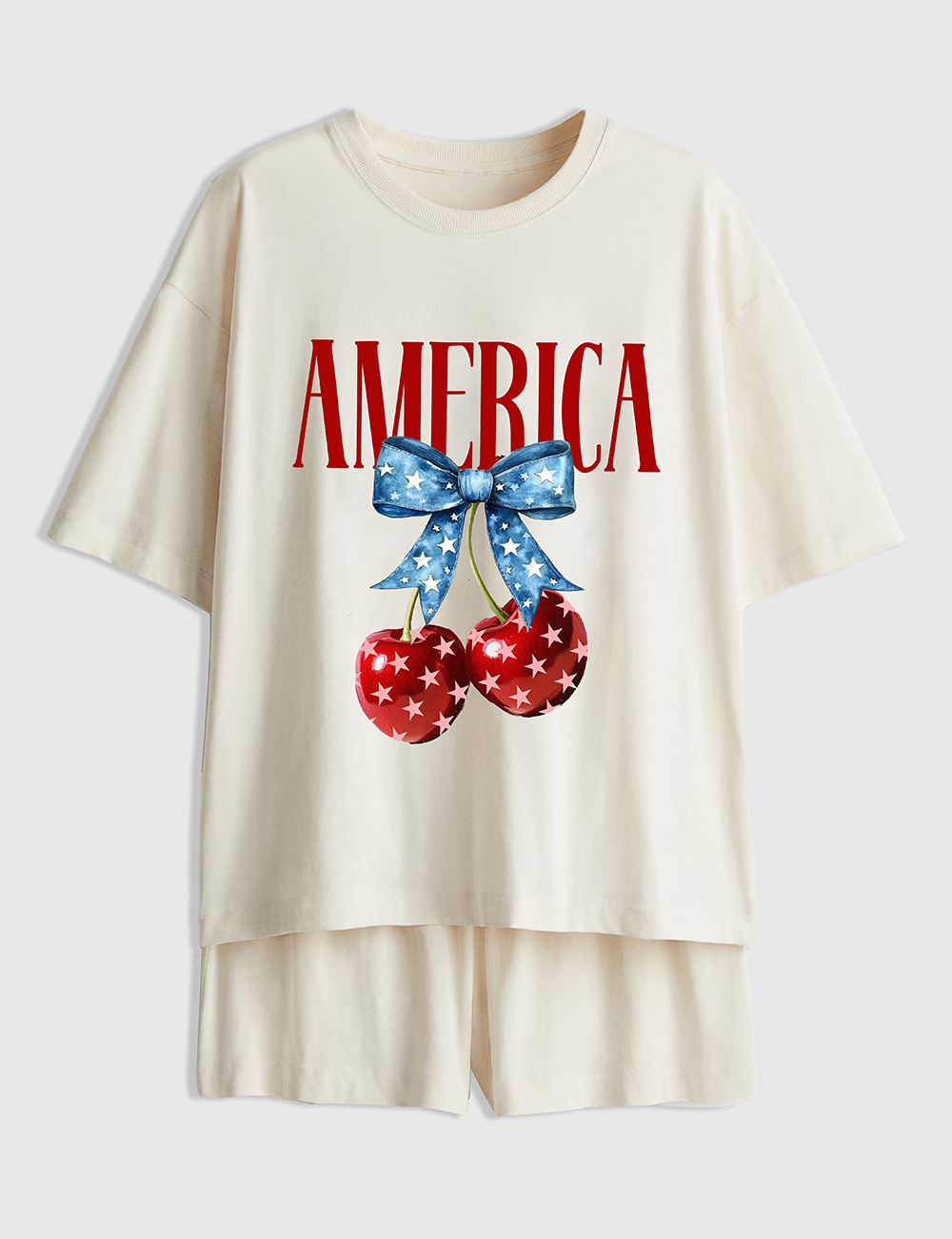 Womenâ€™s America Cherries 4th Of July Short Sleeve Pajama Set