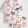 Women's America Coquette USA 4th Of July Girly Patriotic Independence Day Print Short Sleeve Satin Pajama Set