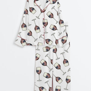 Women's American Flag 4th Of July USA Wine Print Long Sleeve Satin Pajamas Set