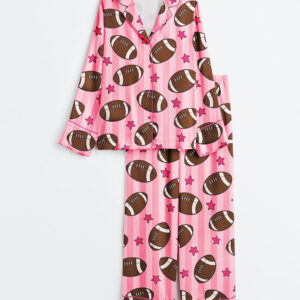Women's American Football Long Sleeve Satin Pajamas Set