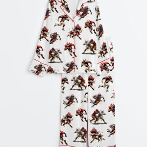 Women's American Football Player Long Sleeve Satin Pajama Set