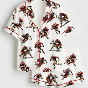 Women's American Football Player Short Sleeve Satin Pajama Set