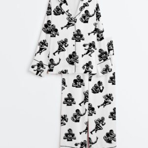 Women's American Football Players Silhouette Long Sleeve Satin Pajama Set