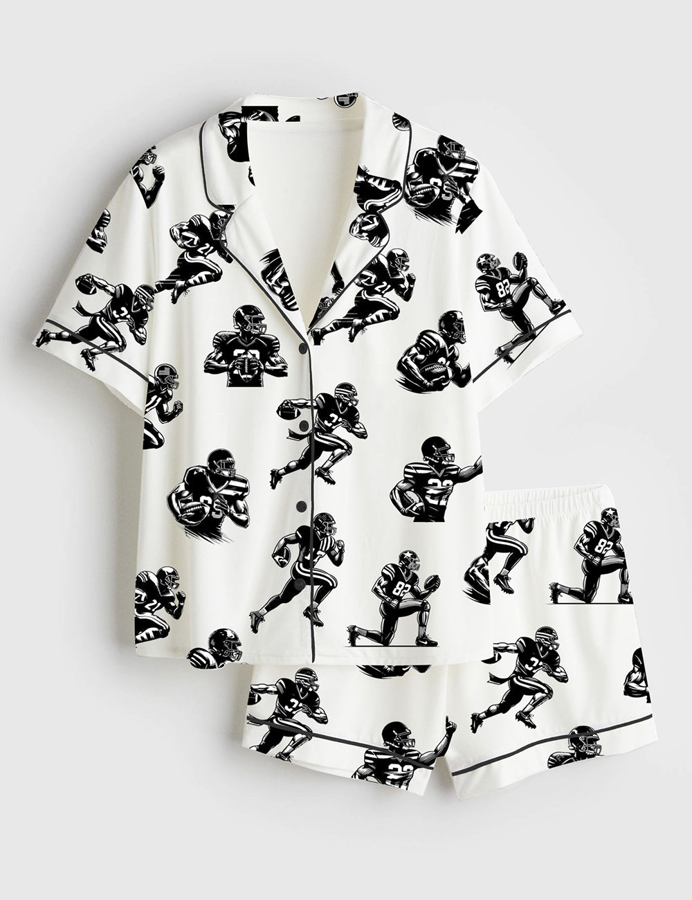 Women's American Football Players Silhouette Short Sleeve Satin Pajama Set