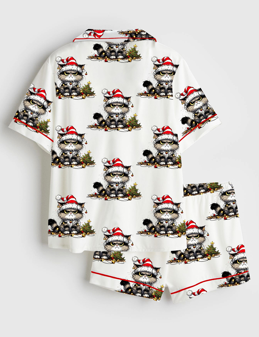 Women's Angry Cat If I Had Anymore Christmas Spirit I'd Be Shitting Jingle Bells Short Sleeve Satin Pajama Set - Image 2