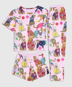 Women's Animal Tiger Leopard Animal Short Sleeve Three Piece Pajama Set