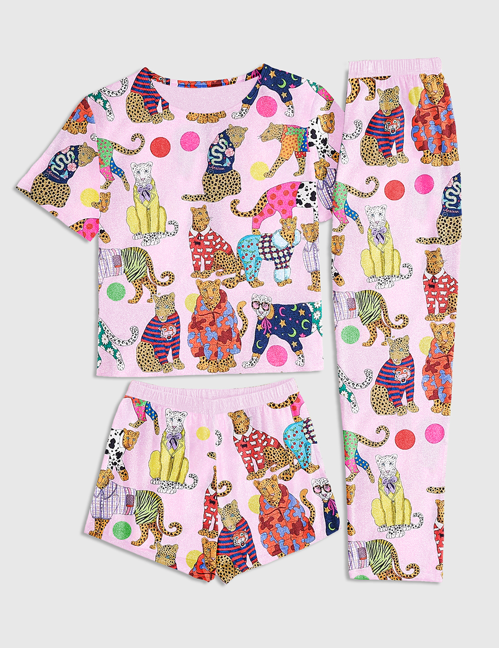 Women's Animal Tiger Leopard Animal Short Sleeve Three Piece Pajamas Set