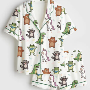 Women's ANTIFA Inflatable Costume Portland Frog Abolish ICE Anti Fascism Short Sleeve Satin Pajama Set