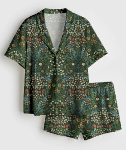 Women's Antique Colors Sunflowers Plant Lover Gardening Print Short Sleeve Satin Pajama Set