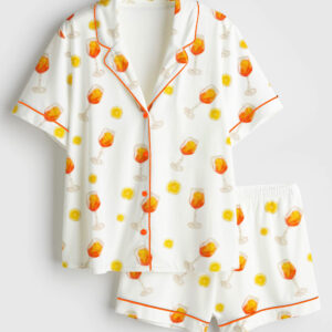 Women's Apawrol Spritz Aperol Spritz Trio Orange Drinks Bottle Wine Short Sleeve Satin Pajama Set