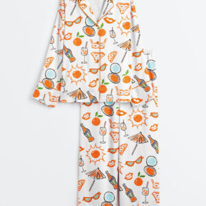 Women's Aperol Bachelorette Party Beach Tropical Summer Bridal Party Long Sleeve Satin Pajamas Set