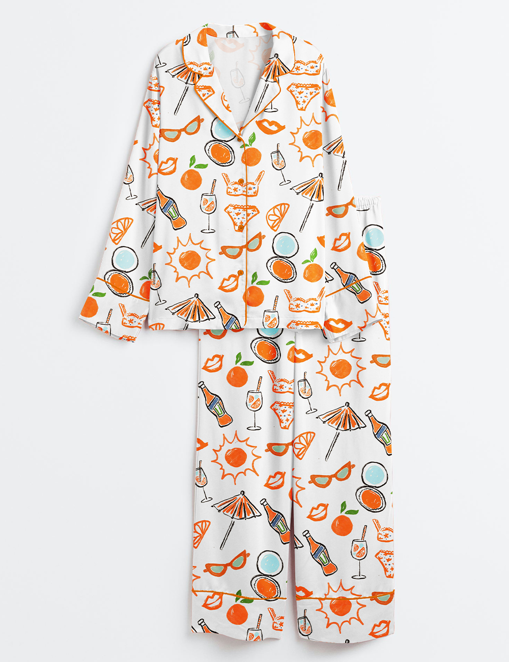 Women's Aperol Bachelorette Party Beach Tropical Summer Bridal Party Long Sleeve Satin Pajamas Set