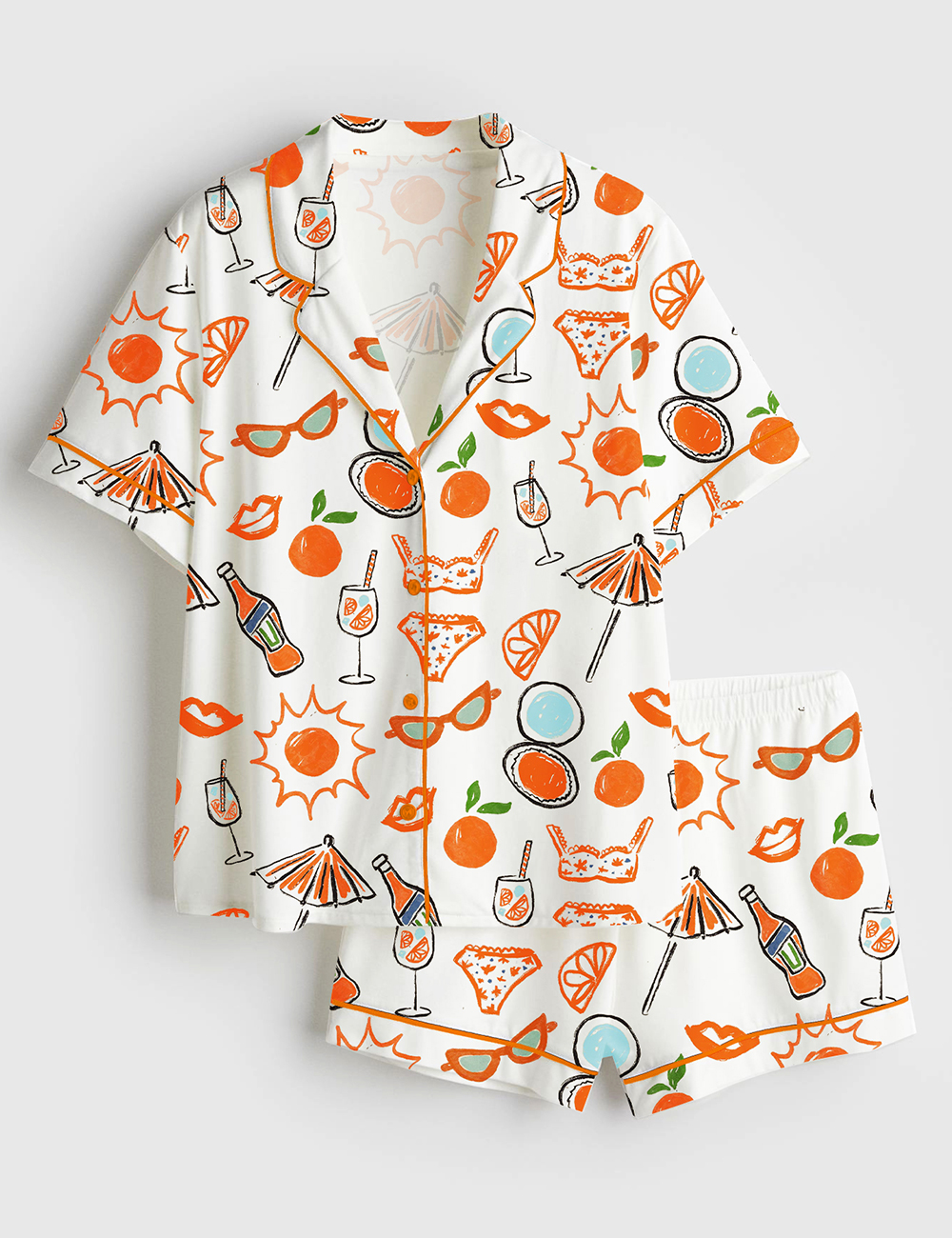 Womenâ€™s Aperol Bachelorette Party Beach Tropical Summer Bridal Party Short Sleeve Satin Pajama Set