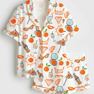 Women's Aperol Bachelorette Party Beach Tropical Summer Bridal Party Short Sleeve Satin Pajama Set