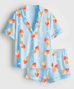 Women's Aperol Spritz Cocktail Short Sleeve Satin Pajama Set