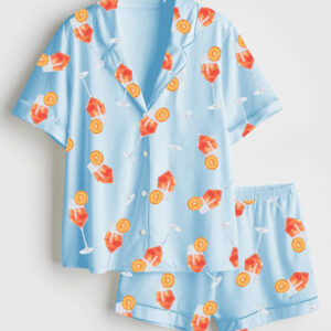 Womenâ€™s Aperol Spritz Cocktail Short Sleeve Satin Pajama Set