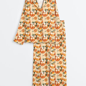 Women's Aperol Spritz Italian Cocktail Party Oranges Summer Beach Aperitivo Italy Theme Print Long Sleeve Satin Pajamas Set