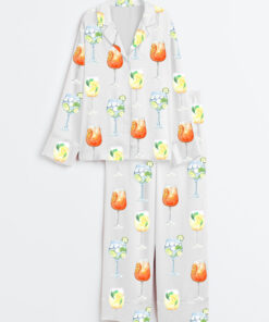 Women's Aperol Spritz Limoncello Hugo Spritz Cocktail Long Sleeve Satin Pajama Set