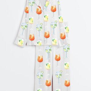 Womenâ€™s Aperol Spritz Limoncello Hugo Spritz Cocktail Long Sleeve Satin Pajama Set