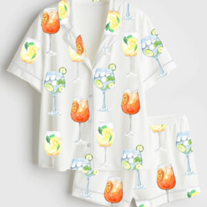 Womenâ€™s Aperol Spritz Limoncello Hugo Spritz Cocktail Short Sleeve Satin Pajama Set