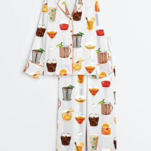 Women's Aperol Spritz Margarita Cocktail Long Sleeve Satin Pajama Set