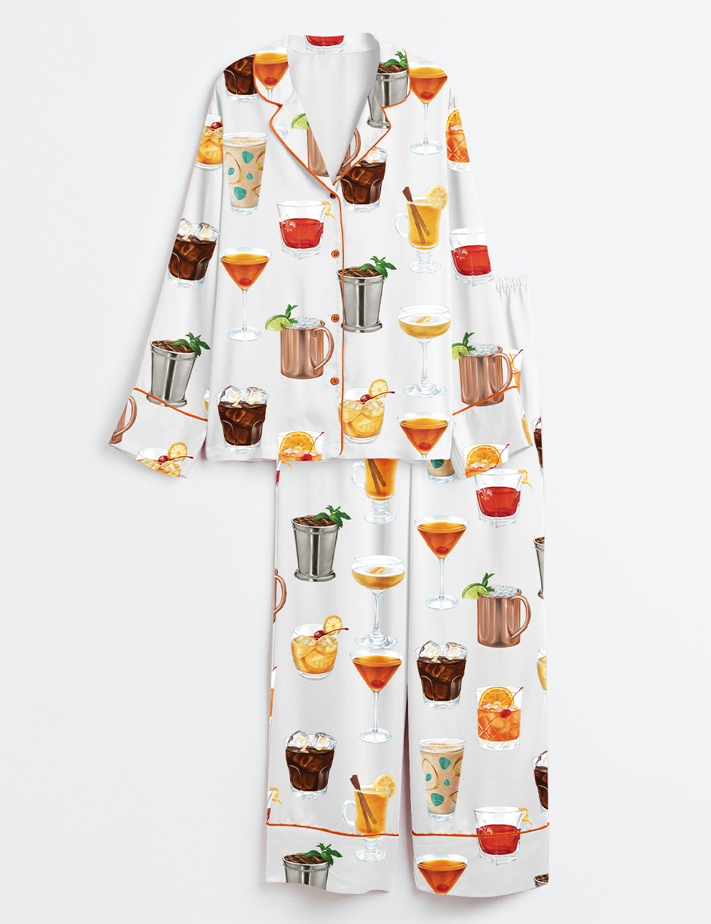 Women's Aperol Spritz Margarita Cocktail Long Sleeve Satin Pajama Set