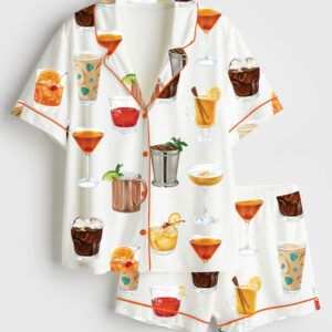 Women's Aperol Spritz Margarita Cocktail Short Sleeve Satin Pajama Set