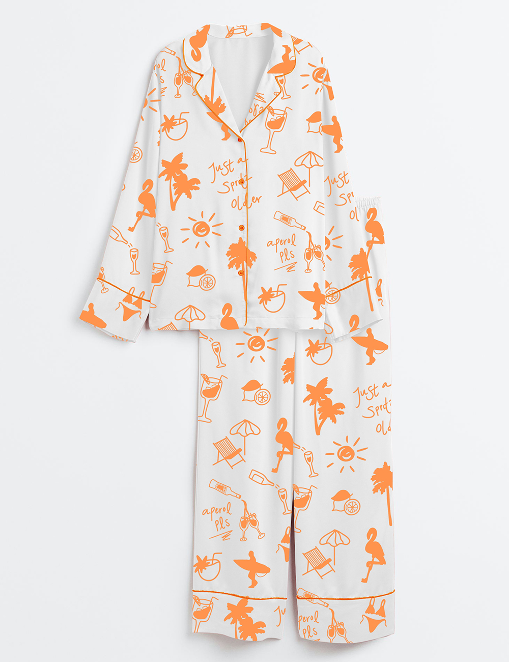 Womenâ€™s Aperol Spritz SummerÂ Beach Long Sleeve Satin Pajama Set