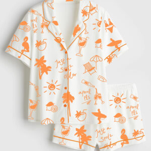 Women's Aperol Spritz SummerÂ Beach Short Sleeve Satin Pajama Set