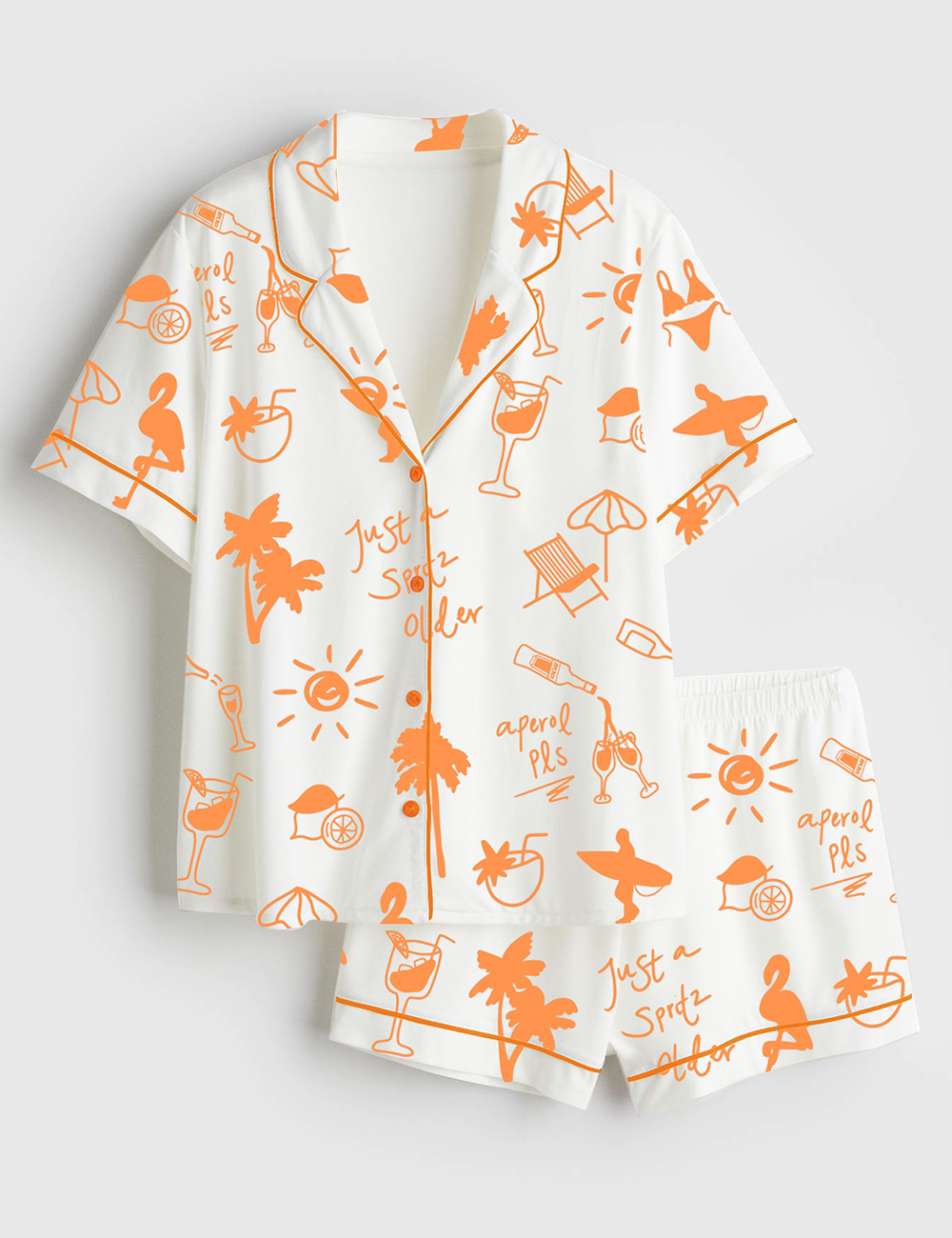 Womenâ€™s Aperol Spritz SummerÂ Beach Short Sleeve Satin Pajama Set